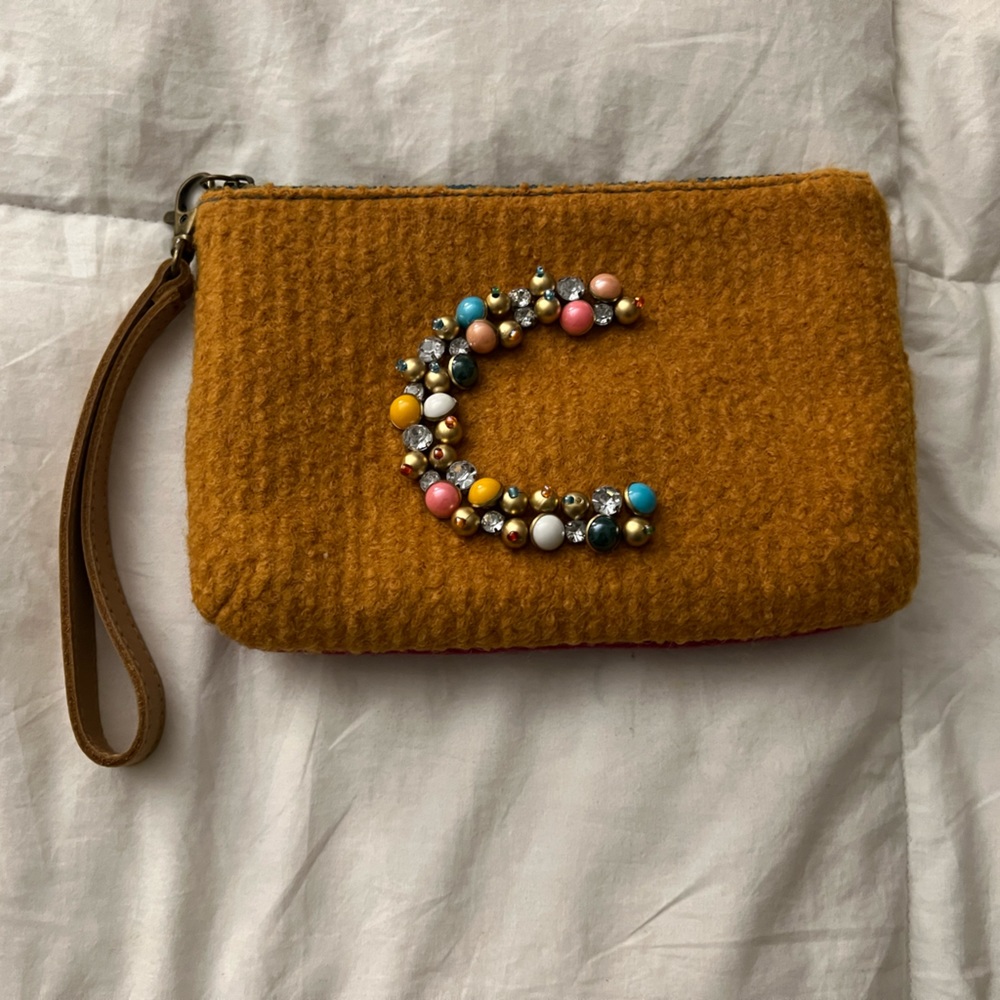 Anthropologie Miss Albright Monogram C Jeweled Wristlet